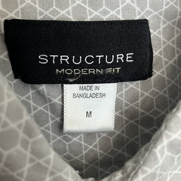 Structure Shirt Mens Medium Gray Modern Fit Button Up Short Sleeve Geometric VGC - Picture 4 of 9